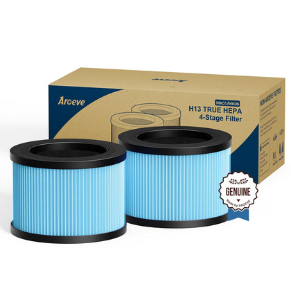 AROEVE MK01 & MK06 Air Filter Replacement 4-in-1 High-Efficiency H13 HEPA Air Filter for Smoke Pollen Dander Hair Smell Suitable- Standard Version(2 Pack)