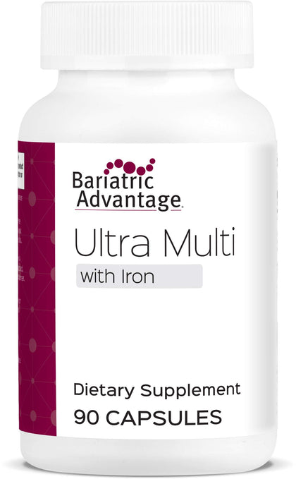 Bariatric Advantage Ultra Multi with Iron, High Potency Daily Multivitamin for Bariatric Surgery Patients with 22 Essential Vitamins and Nutrients - 90 Capsules, 30 Servings