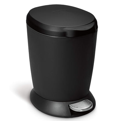 simplehuman 6 Liter / 1.6 Gallon Compact Plastic Round Bathroom Step Trash Can, Black