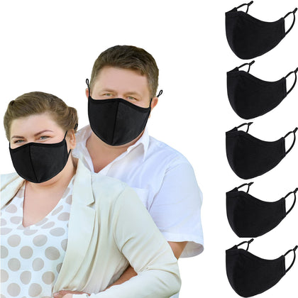 comfso 5-Pack 3-Layer Extra Large Face Masks For Big Face Women Men with Adjustable Ear Loops Reusable and Washable Dust proof (XL/X-Large Size)