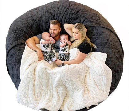 6FT Giant Fur Bean Bag Chair Cover, Ultra Soft Bean Bag Bed for Adults (No Filler, Cover only), Big Round Soft Fluffy Faux Fur Bean Bag Lazy Sofa Bed Cover, Machine Washable Big Size Bean Bag Cover