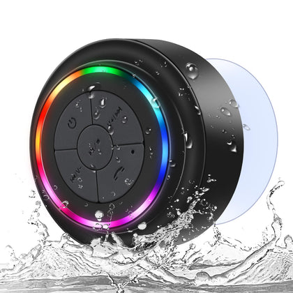 NITMTYOU Bluetooth Shower Speaker, Portable Bluetooth Wireless Waterproof Speaker for Pool, Floating IP67 LED Light Bathroom Speaker with Suction Cup, Built in Mic, for Camping Beach Travel