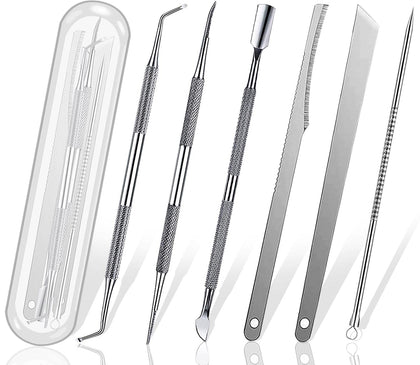 6pcs Ingrown toenail Tool, Toenail File and Lifters, Professional Surgical Stainless Steel Ingrown Toenail Removal Tool Kit, Under Nail Cleaner Tools Pain Relief(Natural color)