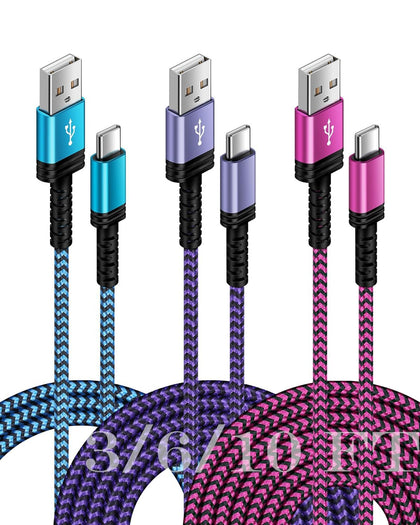 3Pack-3/6/10 FT USB C Charger Cable Fast Charging for iPhone 15/15 Pro/15 Pro Max/15 Plus, Android Samsung Galaxy A25 A15 5G A14 A13 S23 Ultra S22 USBC Type-C Pixel 8 Pro 8 7 7a, Auto Car Multi Cord