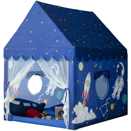 Kids Play Tent Playhouse Indoor Outdoor Boys Toddler Large Castle Play House Spaceship Tent, Outer Space Rocket Blue