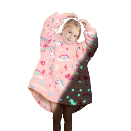 FORESTAR Glow in The Dark Wearable Blanket, Cool Birthday Unicorn Gifts for Kids Girls Boys 4-10 YR, Thickened Warm Oversized Sherpa Hoodie with Pockets
