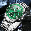 OLEVS Luxury Stainless Steel Watch With Date, Green And Silver,Dress Watches Waterproof ,Business Big Quartz Watch,Mens Fashion Watch relojes de hombre