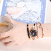 Clastyle Black Gold Ceramic Watch Bracelet Set with 3 Bracelets Rose Gold Elegant Women Bracelet Watches Stylish Rhinestone Scale Ladies Wrist Watch