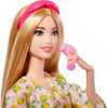Barbie Self-Care Doll, Blonde Posable Spa Day Doll in Lemon Bathrobe with Puppy & Accessories like Headband & Eye-Mask