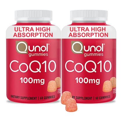 Qunol CoQ10 Gummies, Qunol CoQ10 100mg, Delicious Gummy Supplements, Helps Support Heart Health, Vegan, Gluten Free, Ultra High Absorption, 2 Month Supply (60 Count, Pack of 2)