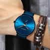 Mens Watches Ultra-Thin Minimalist Waterproof-Fashion Wrist Watch for Men Unisex Dress with Blue Leather Band-Gold Hands Blue Face