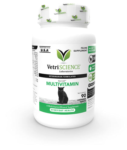 VetriScience NuCat Multi Vitamin for Cats, 90 Chewable Tablets - Complete MultiVitamin Supports Skin and Coat, Immune System, Eye Sight and Everyday Wellness