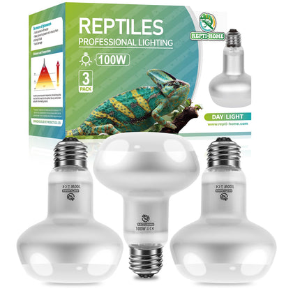 REPTI HOME Reptile Heat Lamp Bulb,100W 3 Pack Basking Spot Lamp Bulb for Reptiles & Amphibians,Reptile Daylight Heat Emitter Light for Bearded Dragon, Lizard, Turtle