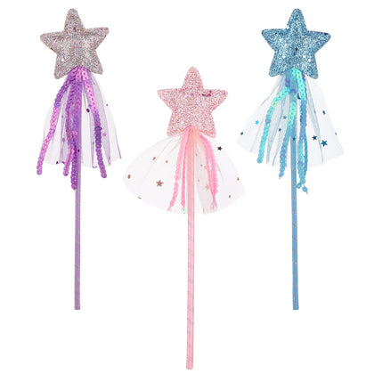 ASTER Glitter Star Wands 3Pcs 11 Inches Princess Angel Fairy Star Magic Wands Girls Fairy Magic Dress-up Star Wand Angel Fairy Costume Props Wands Sticks for Birthday Halloween Christmas Party