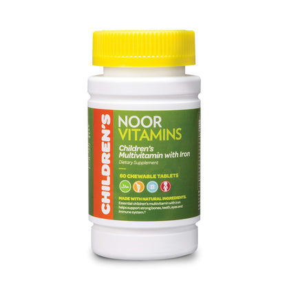 Noor Vitamins Halal Kids Multivitamin Chewable: Essential Vitamins for Immune, Bone & Eye Health with Iron - Non GMO & Gluten Free - Halal Vitamins 60 Count (2 Month Supply)