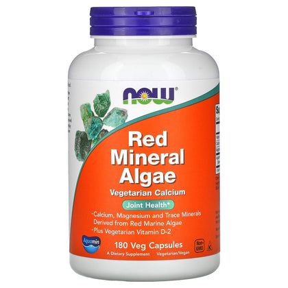NOW Supplements, Red Mineral Algae Plus Vitamin D-2, Joint Health*, 180 Veg Capsules