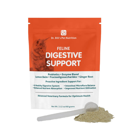 Dr. Bills Feline Digestive Support Cat Probiotics Pet Supplements | Probiotics for Cats with Ginger Root, Psyllium Husk, Lemon Balm, Bifidobacterium, and Fructooligosaccharides Feline Probiotics