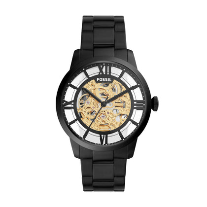 Fossil Men's Townsman Automatic Stainless Steel Three-Hand Skeleton Watch, Color: Black (Model: ME3197)