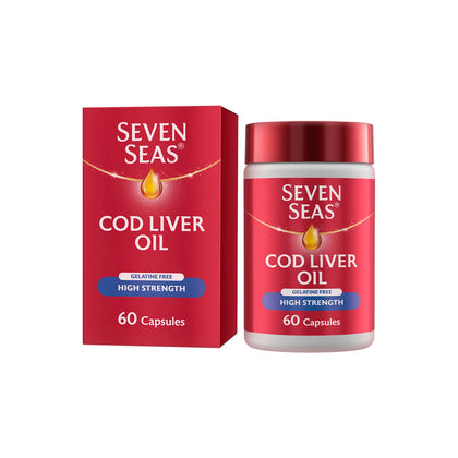 Seven Seas Cod Liver Oil High Strength with Omega 3 Plus Vitamins D & E 120 Capsules
