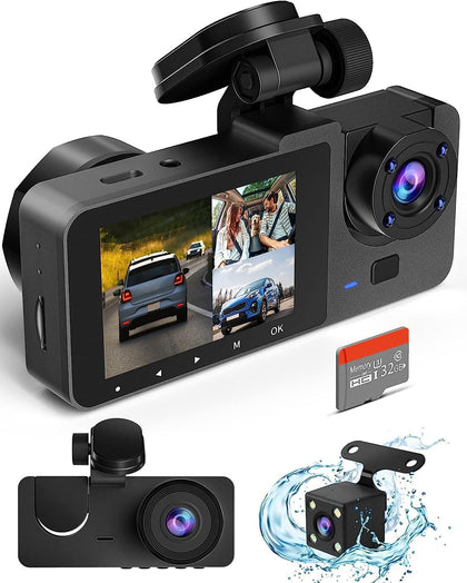 Dash Camera for Cars,4K Full UHD Car Camera Front Rear with Free 32GB SD Card,Built-in Super Night Vision,2.0'' IPS Screen,170°Wide Angle,WDR, 24H Parking Mode, Loop Recording