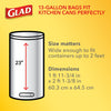 Glad ForceFlex Tall Kitchen Drawstring Trash Bags, 13 Gal, Gain Original with Febreze, 110 Ct