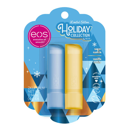 eos Holiday Lip Balm Gift- Sugar Cookie & Vanilla Toffee, Stocking Stuffers, All-Day Moisture Lip Care, 0.14 oz, 2-Pack