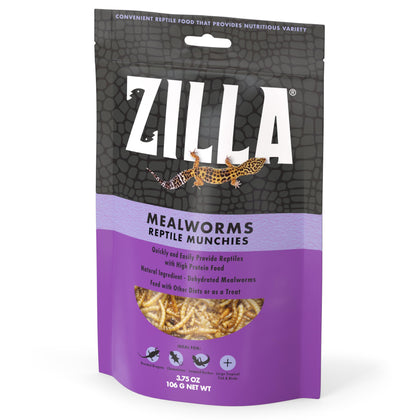 Zilla Reptile Food Munchies Mealworms for Pet Bearded Dragons, Leopard Geckos, Chameleons, Large Tropical Fish & Birds, 3.75-Ounce