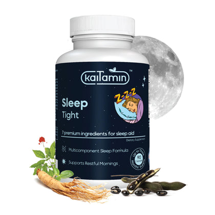 Kaitamin Melatonin Natural Sleep Aid, Theanine, 5-HTP, GABA, Mucuna pruriens, Phellodendron and Magnesium for Sleep & Stress Support, 90 Capsules 45 Days Supply - 7 in 1 Sleep Aid