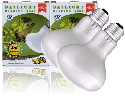ReptiKing Reptile Heat Bulb Lamp, 2-Pack 75W Daylight Basking Spot, Bearded Dragon/Turtle/Lzard/Gecko Light Bulb, UVA Heat Lamp, Basking Light for Reptiles