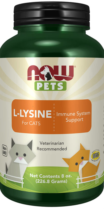 NOW Pet Health, L-Lysine Supplement, Powder, Formulated for Cats, NASC Certified, 8-Ounce