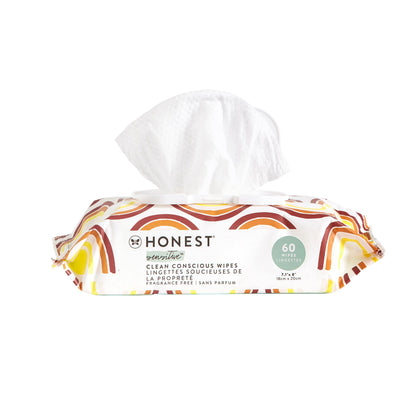The Honest Company Clean Conscious Wipes | 99% Water, Compostable, Plant-Based, Baby Wipes | Hypoallergenic, EWG Verified | Rainbow, 60 Count