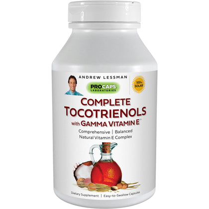 ANDREW LESSMAN Complete Tocotrienols with Gamma Vitamin E 60 Softgels - Eight Forms of Vitamin E (Alpha, Beta, Gamma & Delta Tocopherols and Tocotrienols). Powerful Anti-oxidant. No Additives