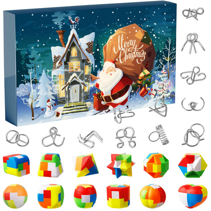 Set of 24 Brain Teaser Puzzles Toys Metal Wire Puzzle Plastic Puzzle Advent Calendar 2023 Countdown Calendar Gift Box
