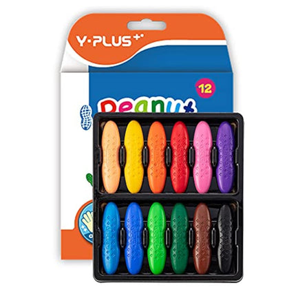 YPLUS Peanut Crayons for Kids, 12 Colors Washable Toddler Crayons, Non-Toxic Baby Crayons for ages 2-4, 1-3, 4-8, Coloring Art Supplies