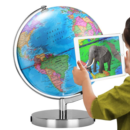 AR Illuminated World Globe for Kids Rewritable Colorful Easy-Read High Clear Map Globe, Illuminates Educational Interactive Globe STEM Toy, Light Up Globe Lamp, Night Light LED Decor