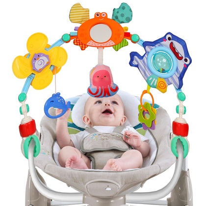 TINITIGIES | Adjustable Stroller Arch Toy for Baby - Baby Bjorn Bouncer Toy Bar - Stroller Toys - Car Seat Toys for Babies 0 3 6 12 Months (Marine Creatures)