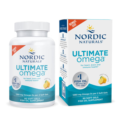 Nordic Naturals Ultimate Omega, Lemon Flavor - 90 Soft Gels - 1280 mg Omega-3 - High-Potency Omega-3 Fish Oil Supplement with EPA & DHA - Promotes Brain & Heart Health - Non-GMO - 45 Servings