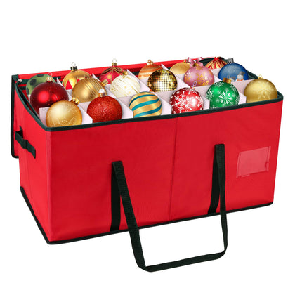 Fixwal Christmas Ornament Storage Box Holiday Decoration Organizer Keeps 54 Holiday Ornaments with Adjustable Dividers 3 Individual Trays (Red)