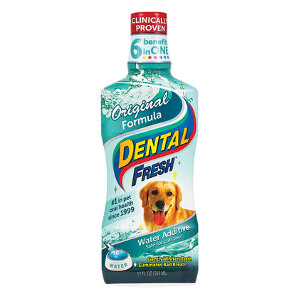 Dental Fresh Water Additive for Dogs, Original Formula, 17oz - Dog Breath Freshener and Teeth Cleaning for Dental Care- Add to Water