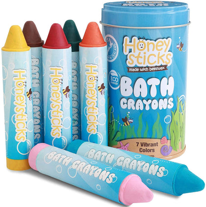 Honeysticks Bath Crayons for Toddlers & Kids - Handmade from Natural Beeswax for Non Toxic Bathtub Fun - Fragrance Free, Non-Irritating Toys - Bright Colors and Easy to Hold - Washable - 7 Pack