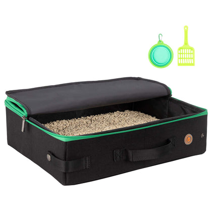 petisfam Portable Cat Travel Litter Box with Zipped Lid, Medium, No Leakage, No Smell, Easy to Carry, Easy to Use in Hotels, Car, Black