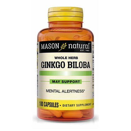 Mason Vitamins Ginkgo Biloba Leaves Powder, 500 mg per Capsule, 180 Gelatin Capsules