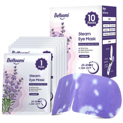BeHoomi Steam Eye Mask, 10 Packs Lavender Heated Eye Mask, Self Heating Disposable SPA Warm Compress for Eyes Sleep Mask, Soothing Moist Heat Eye Masks, Stocking Stuffers