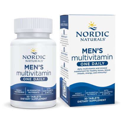 Nordic Naturals Mens Multivitamin One Daily - Bone, Energy, & Blood-Vessel Support - Immunity Supplement - 20 Essential Nutrients - 30 Tablets - 30 Servings