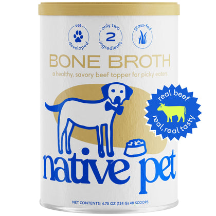 Native Pet Bone Broth for Dogs and Cats - Dog Bone Broth Powder for Dog Food Topper for Picky Eaters - Cat and Dog Broth - Dog Gravy Topper for Dry Food - Beef Broth for Dogs and Cast - 4.75 oz
