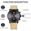 GOLDEN HOUR Fashion Minimalist Analog Chronograph Watches for Men with Brown Leather Strap,Auto Date in Red Hands