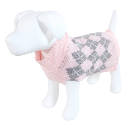 Luvable Friends Dogs and Cats Knit Pet Sweater, Pink Argyle, Medium
