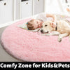 Pink Round Rug for Girls Bedroom,Fluffy Circle Rug 4'X4' for Kids Room,Furry Carpet for Teen ,Shaggy Circular Rug for Nursery Room,Fuzzy Plush Rug for Dorm,Cute Room Decor for Baby