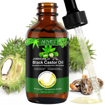 Jamaican Black Castor Oil, 60ml Castor Oil Organic 100% Pure Cold Pressed Unrefined, Organic Castor Oil for Hair Growth, Eyelashes & Eyebrows, Body Massage Oil for Aromatherapy