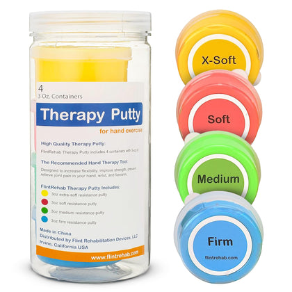 FlintRehab Premium Quality Therapy Putty (4 Pack, 3-oz Each) for Hand Exercise Rehab. Fidgeting, and Stress Relief
